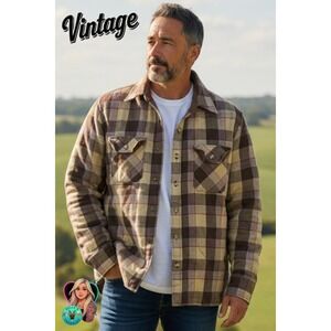 Sears Vintage 1970s Mens L Plaid Flannel Quilted Lined Shirt Jacket Workshirt